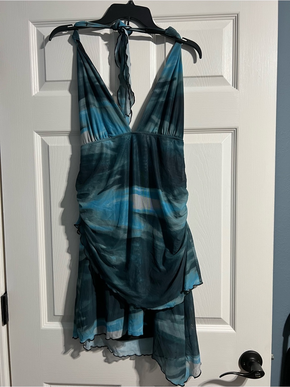 SHEIN Blue Teal Halter Draped Cocktail Dress
